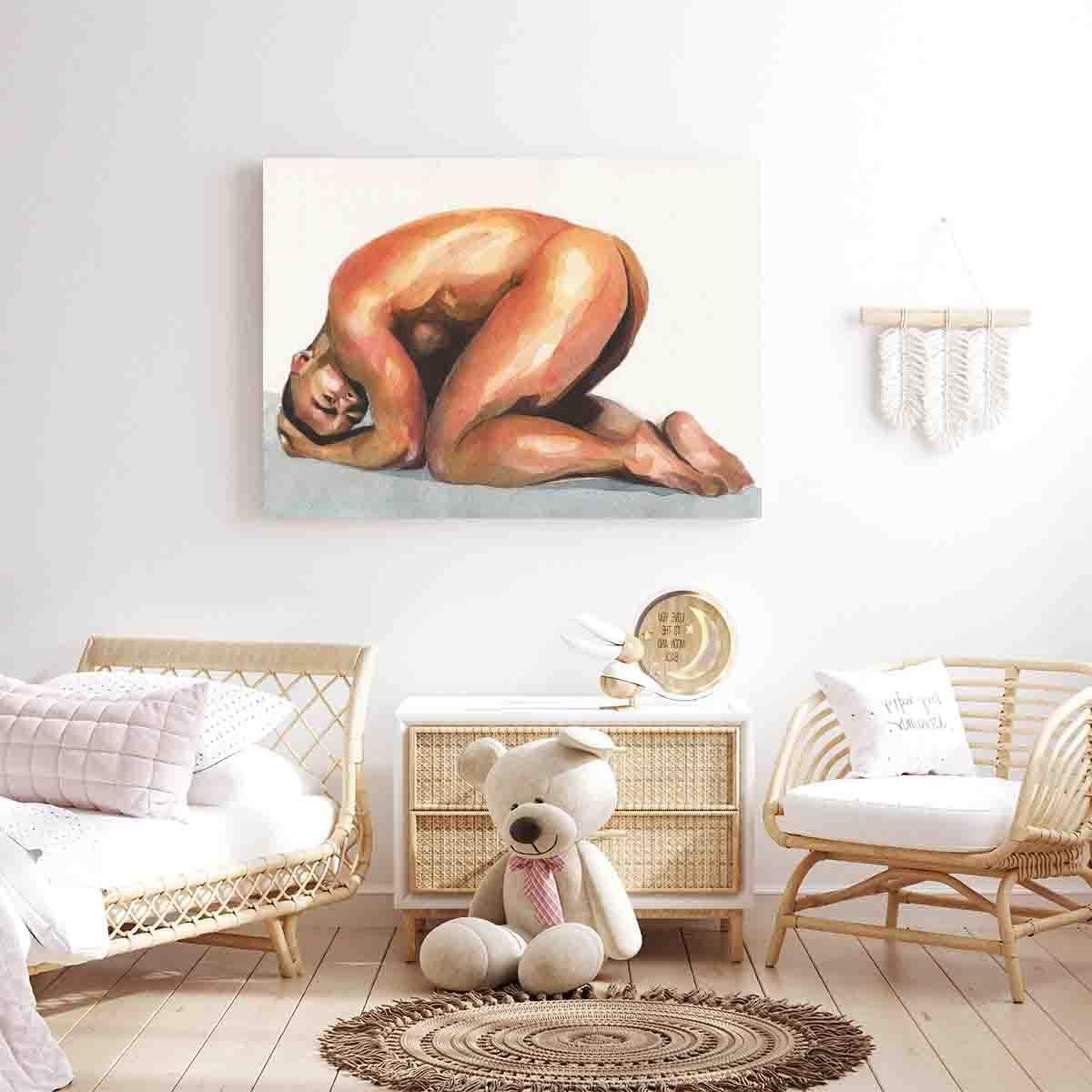 DAVUD Canvas Wall Art For Bedroom Men-Watercolor Painting Gay Man-Gay Male Art Wall Decor Men-Wall Art For Bar-Bathroom Art Decor Home Bedroom Living Room Wall Decor Easy To Hang Size: 12"X18"