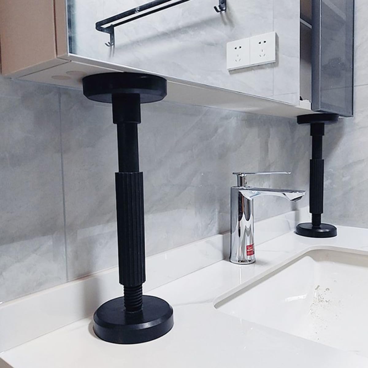 OSALADI 2 Pcs Adjustable Cabinet Support Poles Height Adjustable Nylon Brackets for Bathroom Cabinet Installation and Undermount Sink Mounting Anti-Shake Furniture Jacks for Stable
