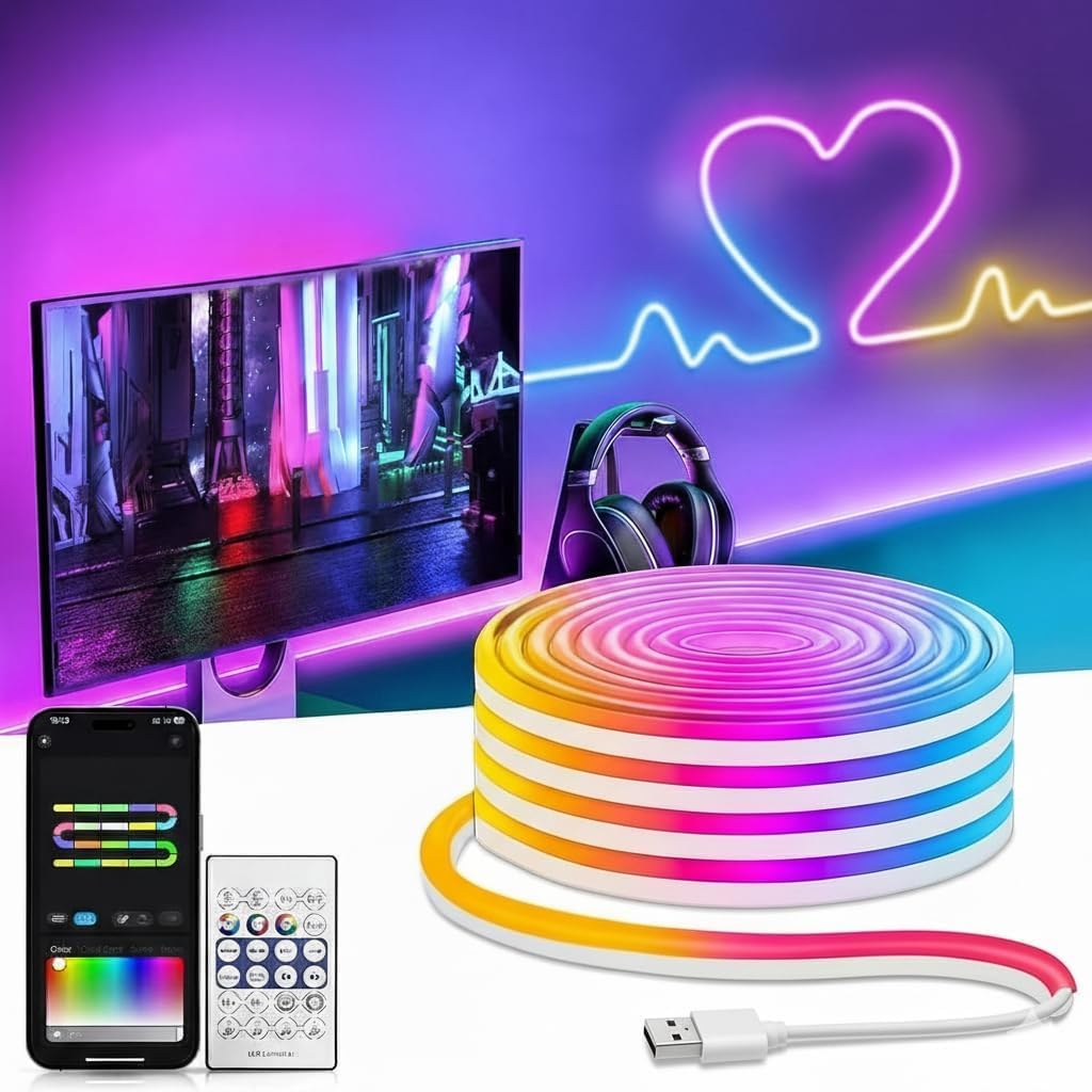 RGB Neon LED Strip Light 5 Mtr, App & Remote Control, Music Sync, 16M Colors, USB Powered Waterproof Flexible Rope Lights, Room Decor, Gaming Setup, DIY Neon Signs, Party & Diwali Decoration-image-37