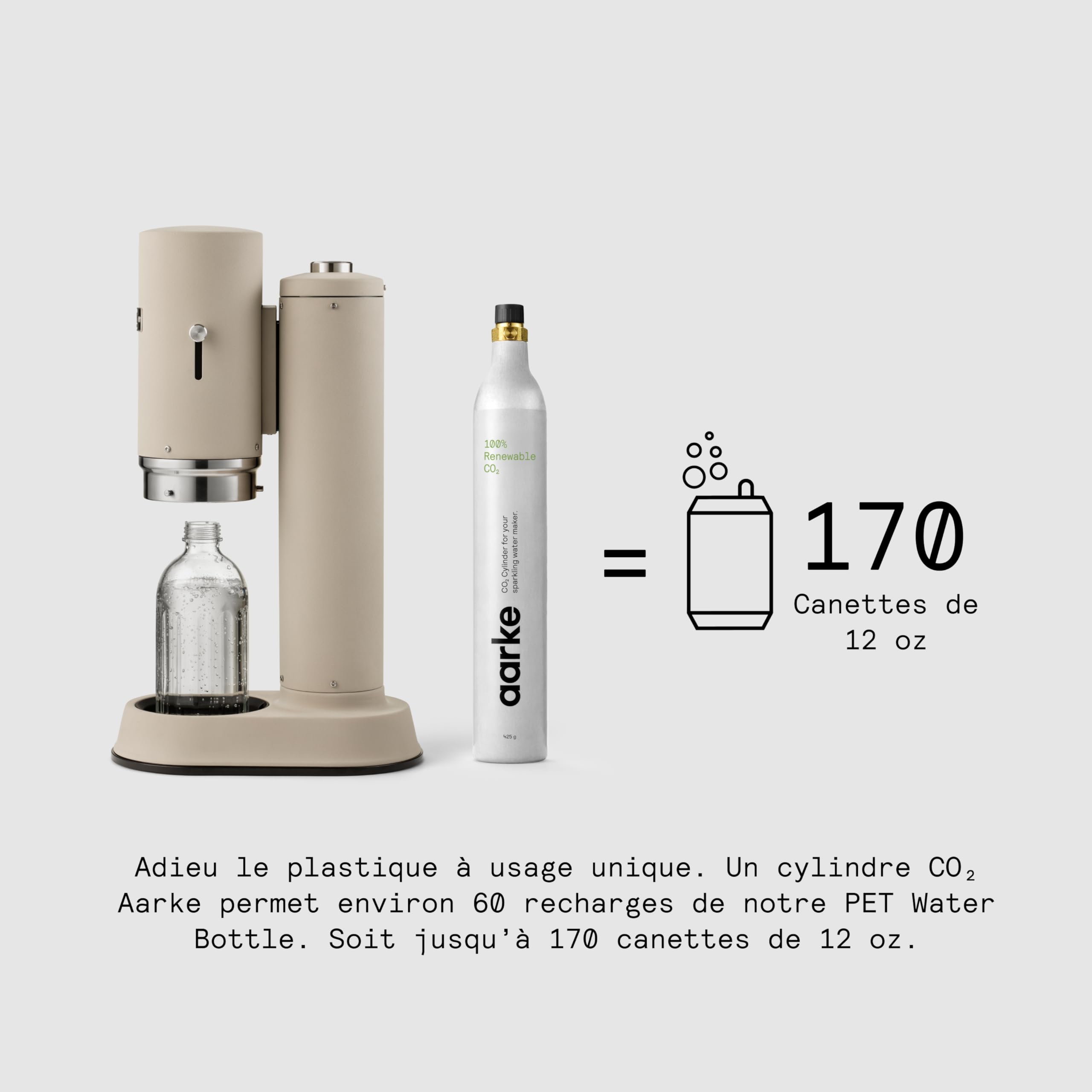 Aarke Carbonator Pro, Machine à Soda avec Bouteille en Verre, Finition Sand