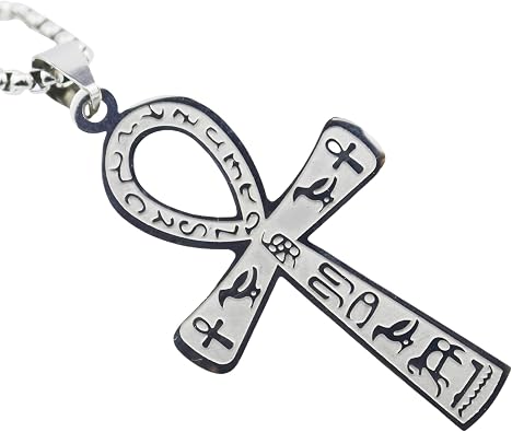 Egyptian Ankh Cross Pendant Necklace, Silver