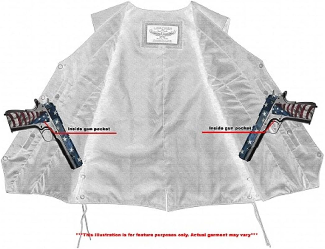 Women's Black Leather Motorcycle Vest, Long Cut, Braided Design, Gun Pockets