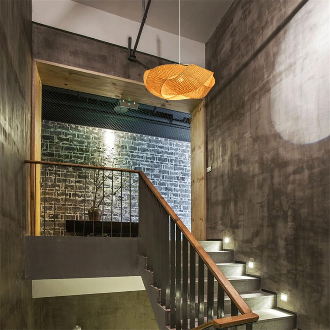 Natural Hanging Ceiling Light Hollow Bamboo Lattice Light 1 Light Unique Weaving Design Lamp Kitchen Island Living Dining Room Over Table Wicker Hanging Lamp/40Cm