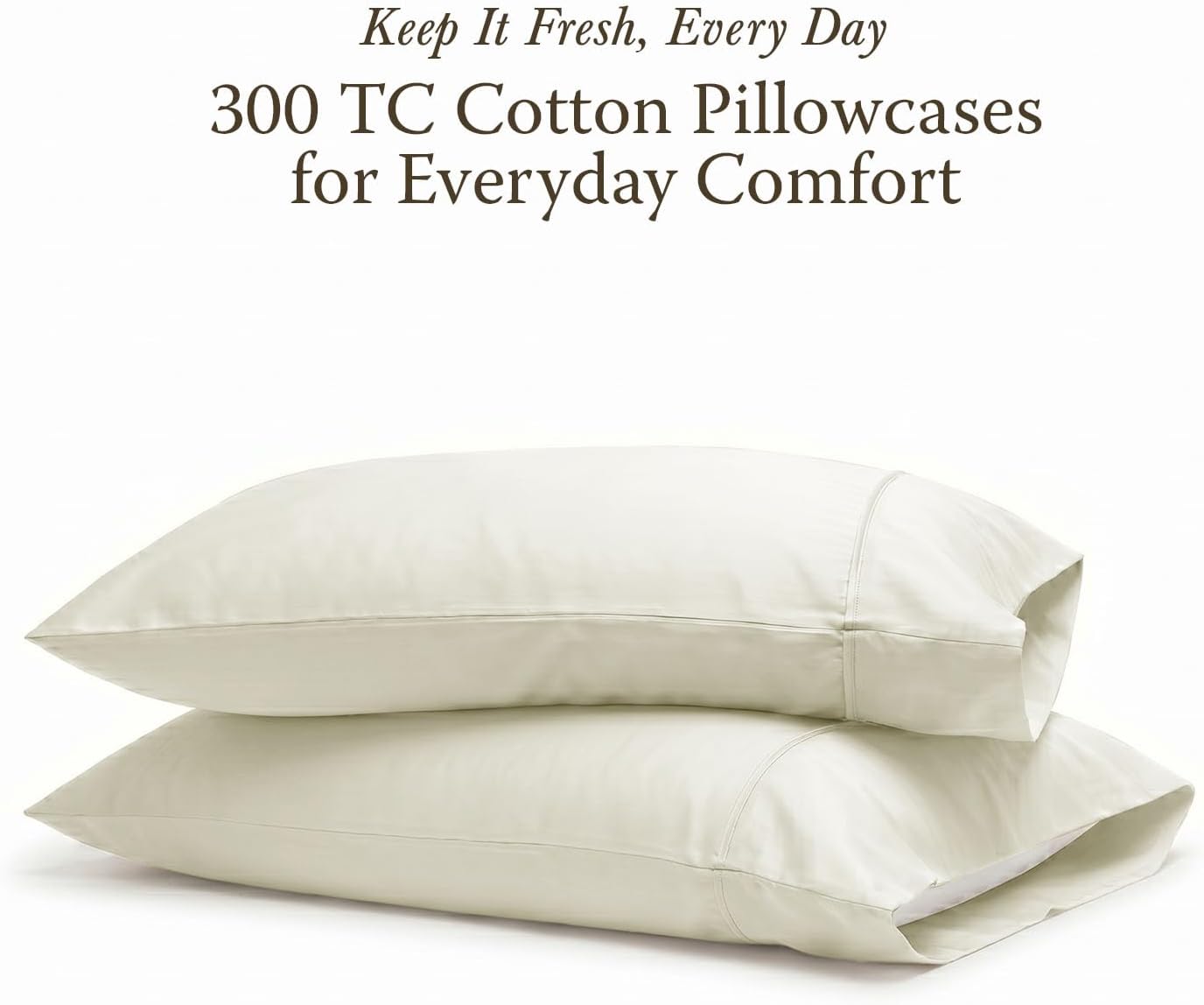 Threadmill 300 Thread Count Cotton Standard Pillowcases, Sateen, Ivory