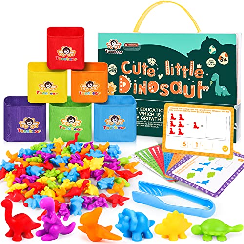Counting Dinosaurs with Matching Sorting Cups Educational Cards Color Sorting and Counting Activity Set Fine Motor Skills Games Pre-School STEM Learning Toys for Kids Toddlers 3 4 5 Years