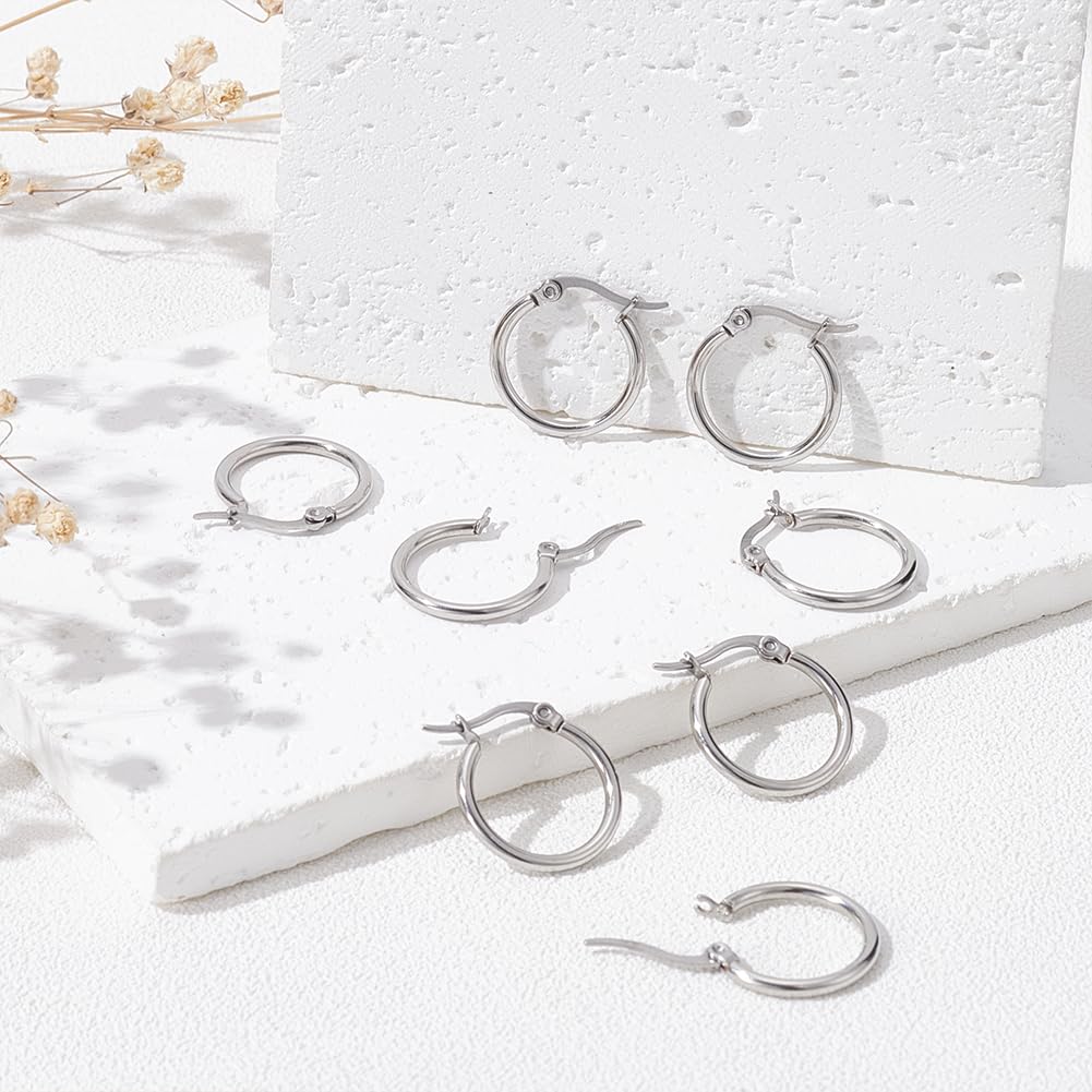 UNICRAFTALE Alrededor de 40 Uds 19mm Pendientes de Aro de Acero Inoxidable Pendientes de Aro Hipoalergénicos Componentes de Aros para Joyería de Mujer Color Acero Inoxidable