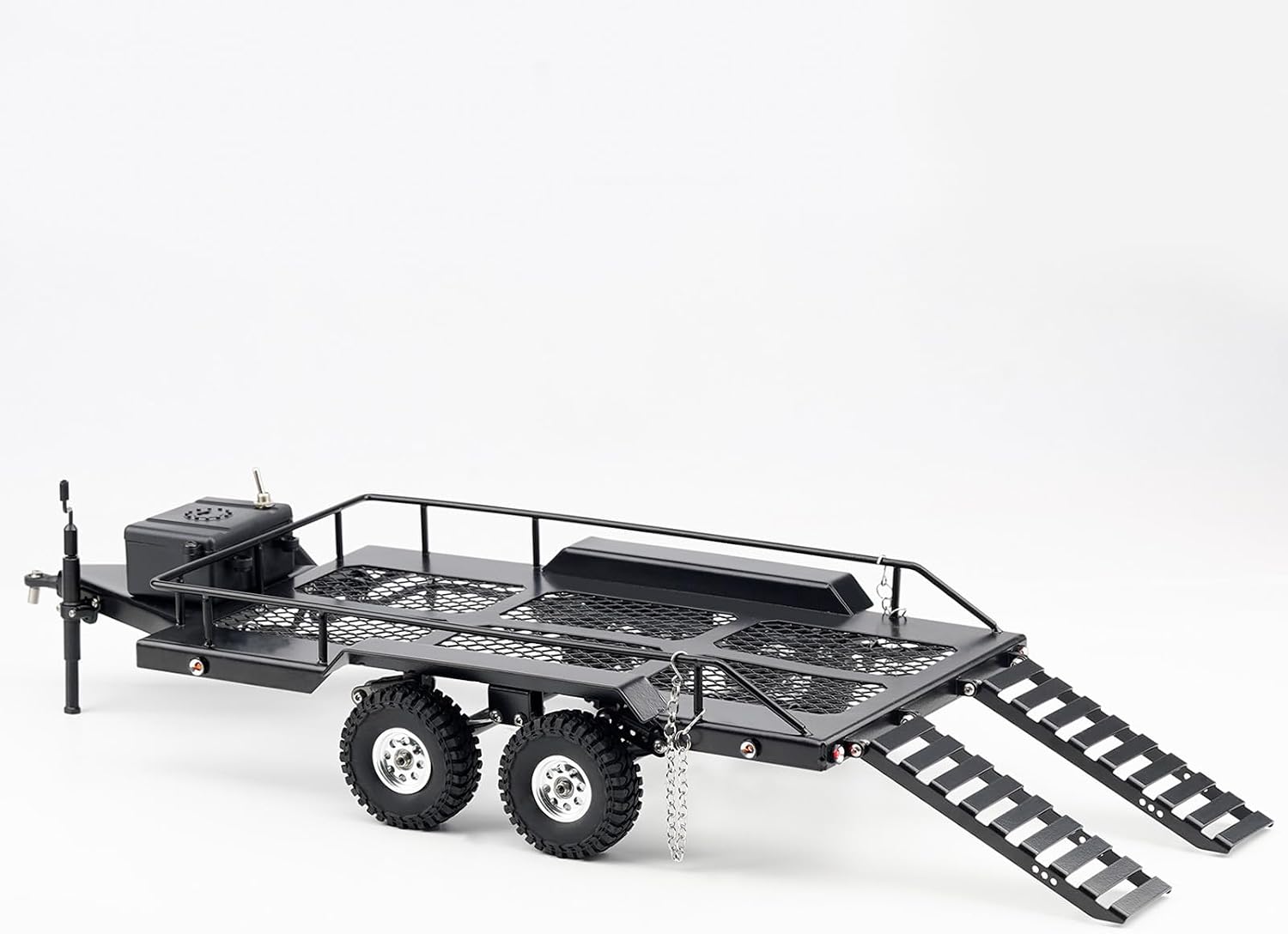 DJX RC Trailer Metal Hitch Mount Trailer with Led Light for TRX-4M FCX18 F150 Redcat Ascent18 HPI Venture-18 SCX24 AX24 FCX24 Etc 1/18 1/24 Upgrades Parts Accessories