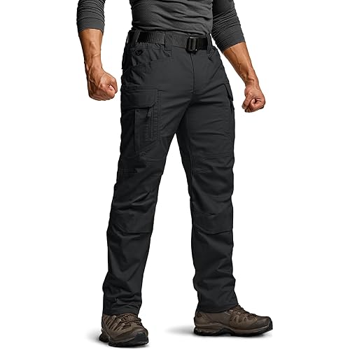 CQR Men's Flex Stretch Tactical Pants, Water Resistant Ripstop Cargo Pants, Lightweight EDC Outdoor Work Hiking Pants