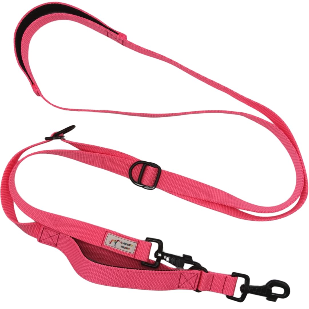 EGV - Correa multiposicion perro con doble asa de neopreno. Correa perro manos libres para usar como correa perro para correr - Correa perro larga de 2,50 metros de longitud. (Rosa)