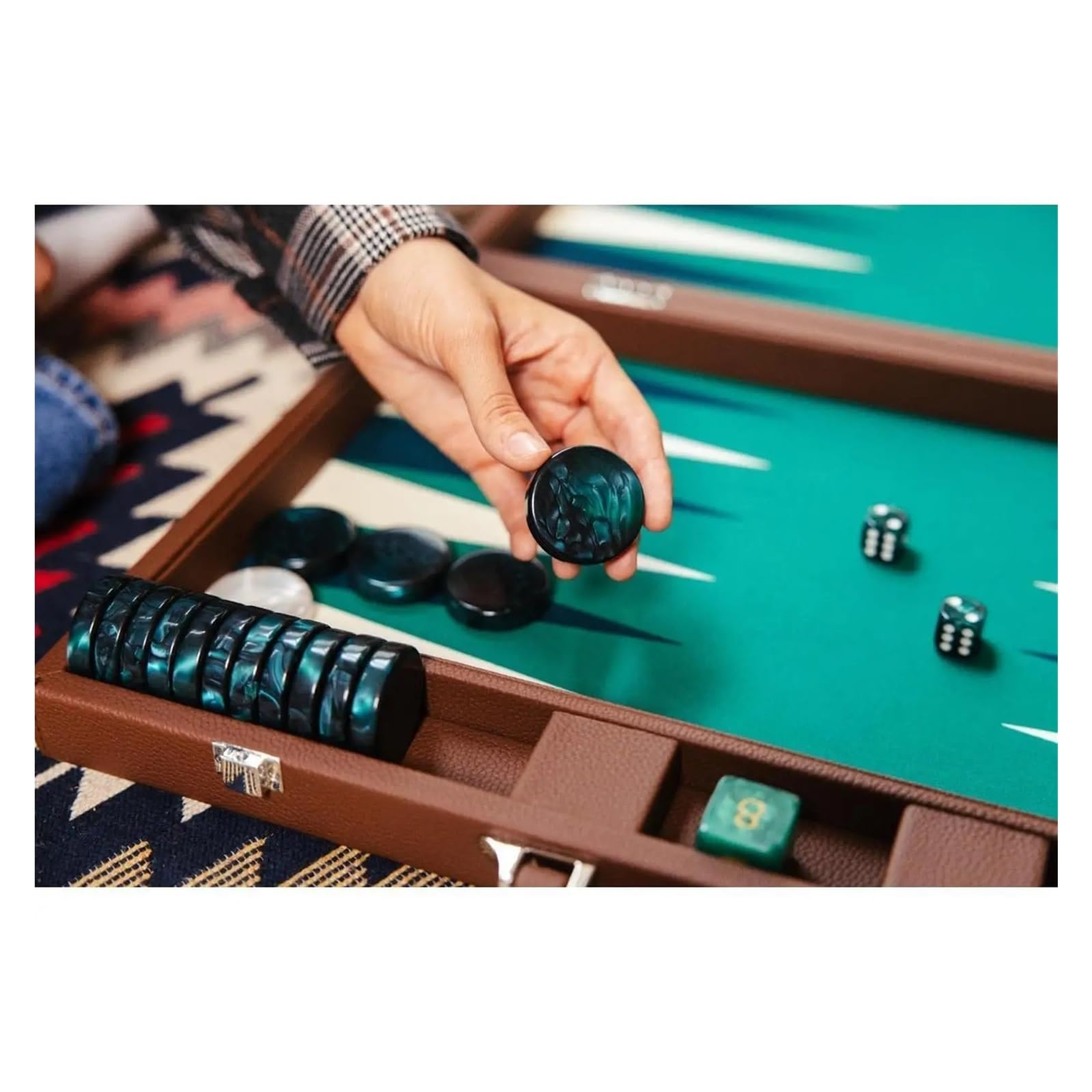 Wysokiej jakości skórzany zestaw backgammon - 19-calowy podróżny zestaw z kostkami i pionkami