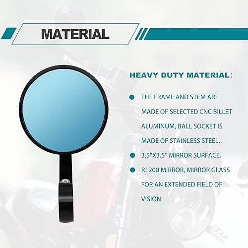 Miniatura 4 de Espejos antirreflejos para manillar de motocicleta, espejo retrovisor, lente azul, mango universal de 7/8 pulgadas, compatible con la mayoría de