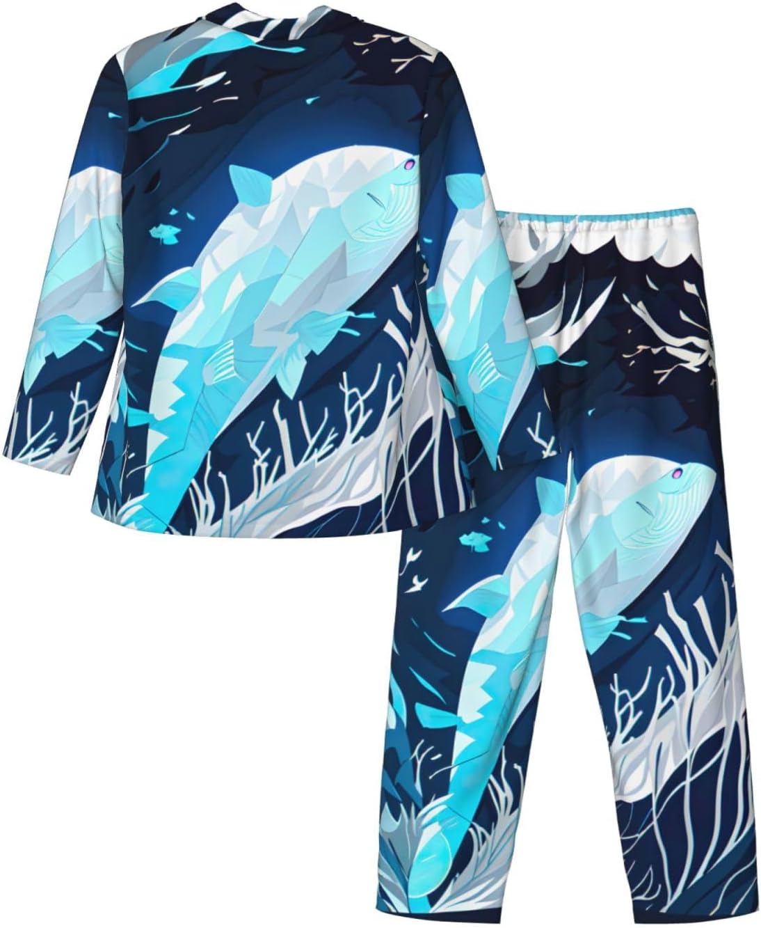 Deep Blue Animal Whale Print Luxurious Mens Pajamas Set,Breathable Pajamas Set,Perfect For Lounging Bed,Sofa