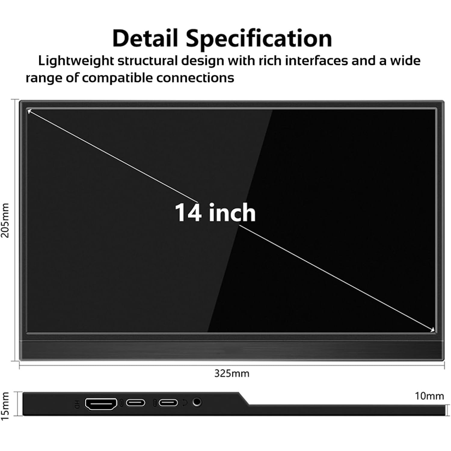 Tragbarer Monitor Touchscreen 14 Zoll FHD 1080P IPS, 10-Punkt-Touch, mit Typ C HDMI-Anschluss und Lautsprecher, versteckter LCD-Display-Stand, zweiter externer Monitor für Laptop Desktop-Telefon - 5