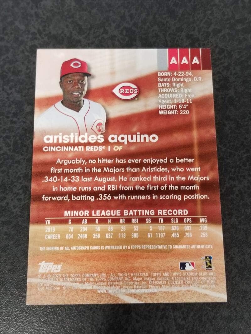 Baseball MLB 2020 Topps Stadium Club Autograph #AAA Aristides Aquino NM Near Mint Auto Reds