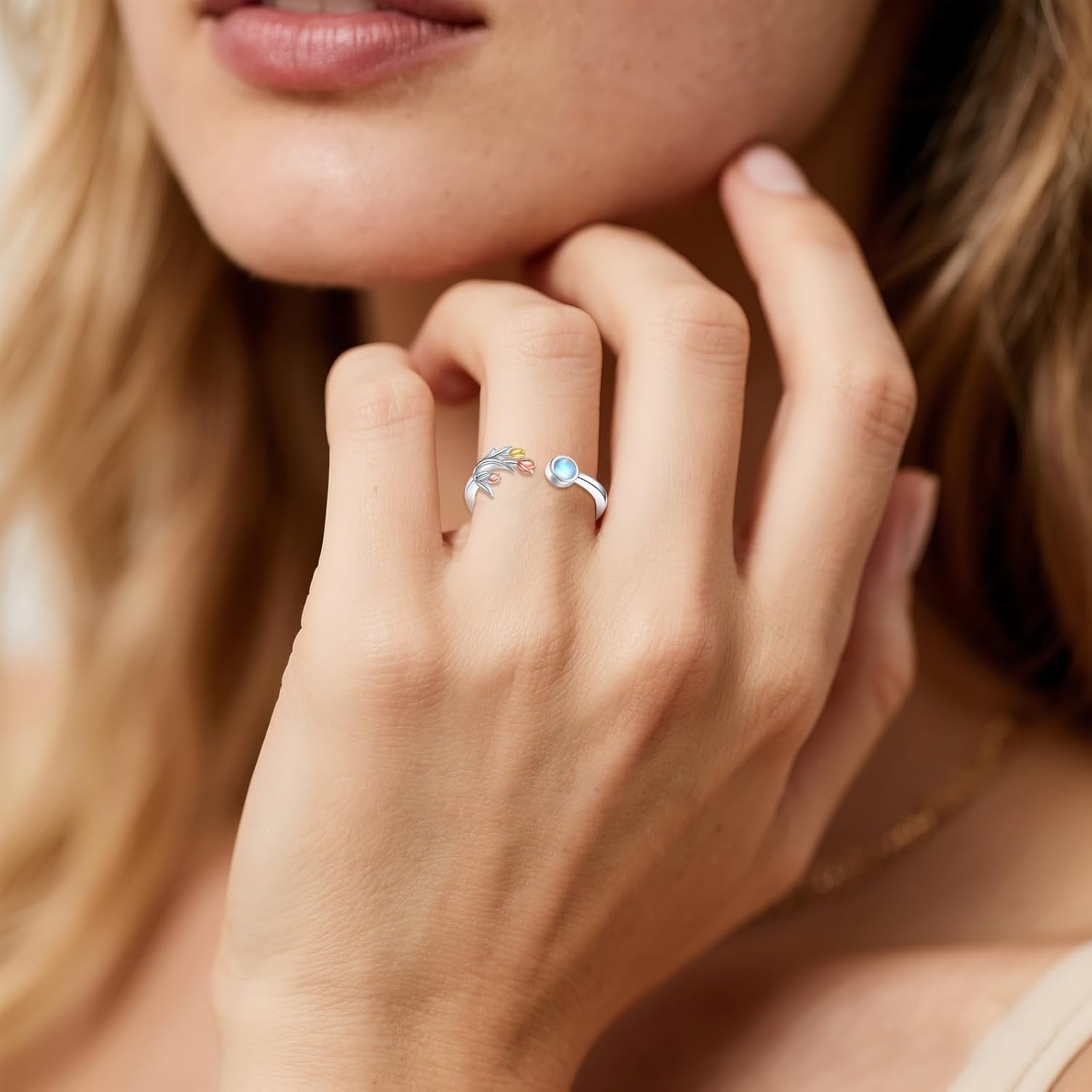 Tulip Ring Sterling Silver Adjustable Tulip Flower Jewelry Gifts for Women - Image 2