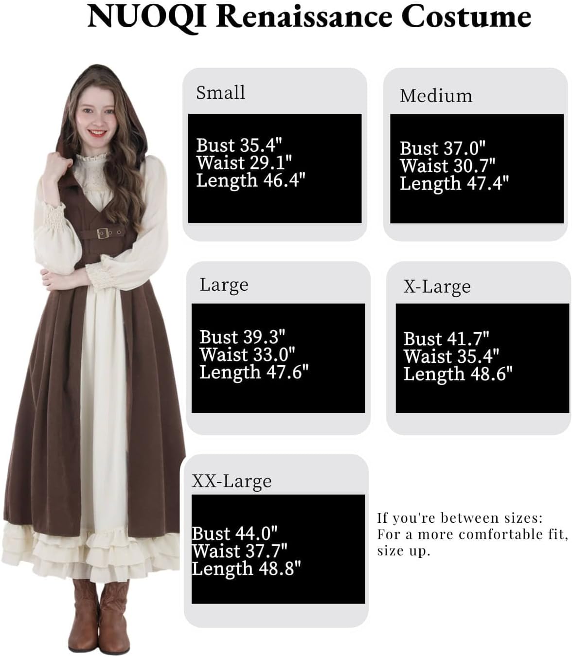 Nuoqi Renaissance Costume Women Pirate Peasant Corset Hoodie Dress with Pockets - Image 5