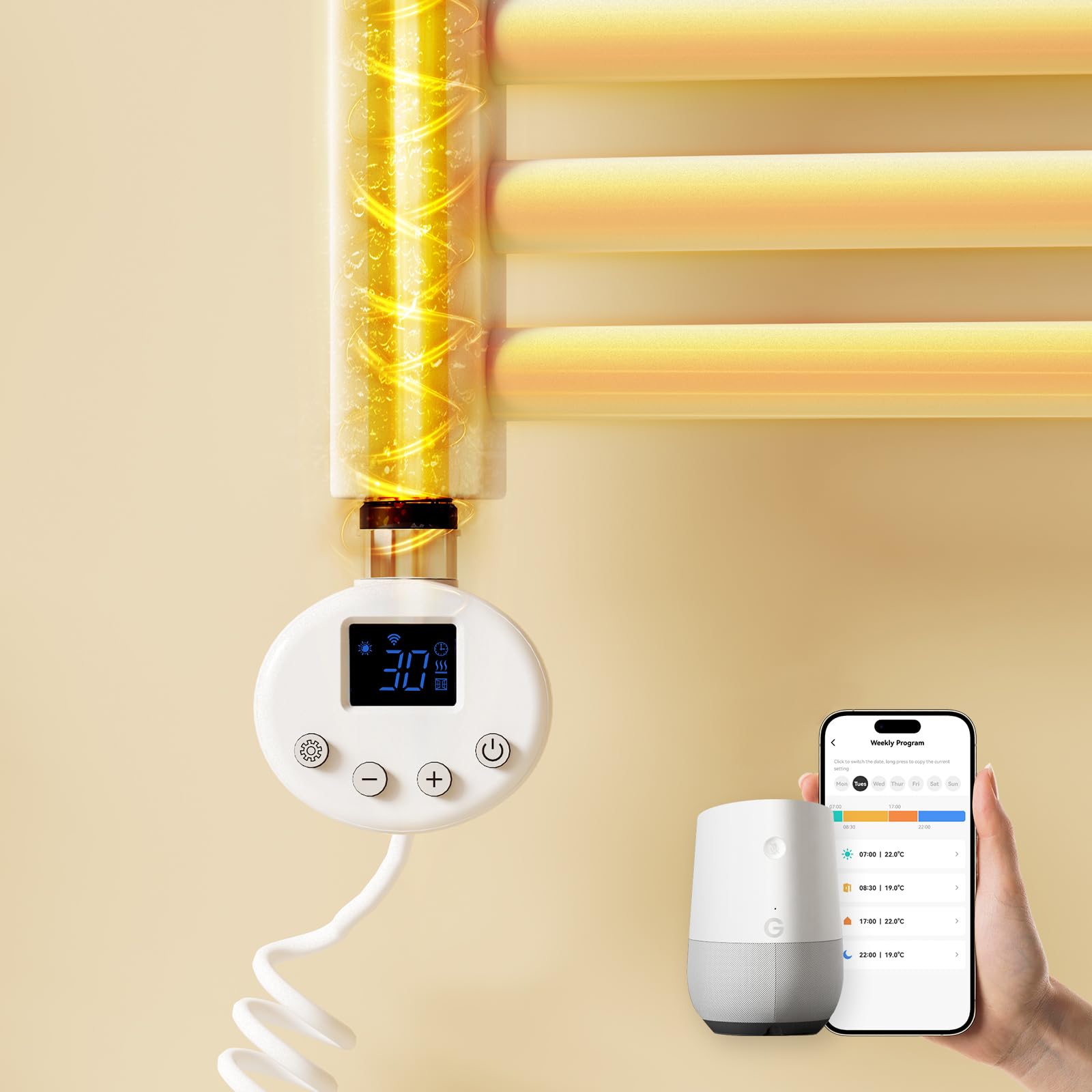 EMKE Heizstab Badheizkörper 600 Watt, Smart WiFi Heizstab mit Thermostat, Heizpatrone aus Edelstahl für Heizkörper Handtuchheizkörper Elektrisch Weiß