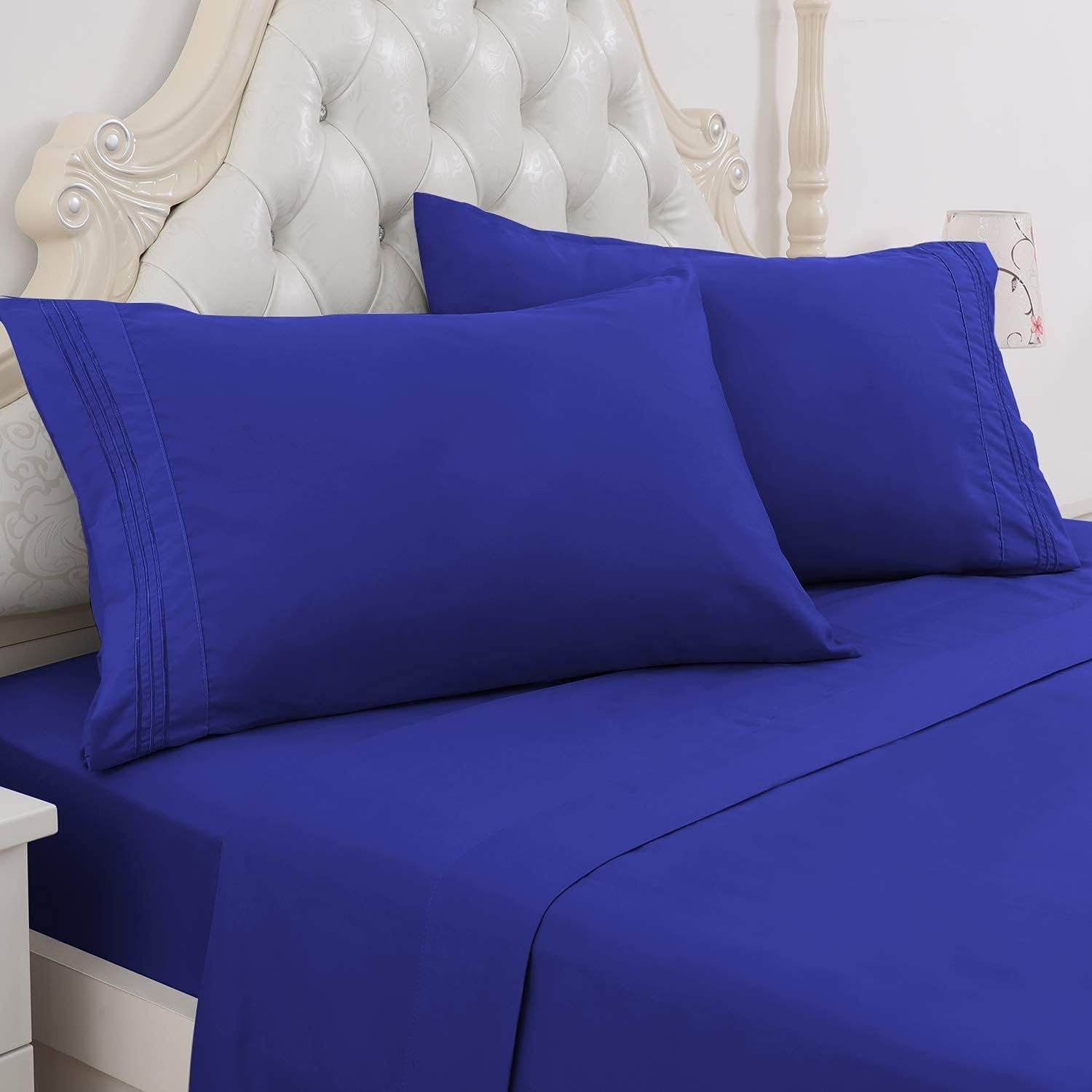 HOMEIDEAS 1800 Thread Luxury Bed Sheets Set,105 GSM Soft Microfiber Bedding Sheets (CK,Sapphire Blue)