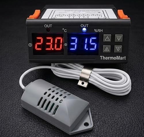 Humidity & Temperature Controller Control for Curing Chamber Pet Animal Drying Moisture Plant Hydroponic Grow Closet Hydro Cabinet Room Wetness Dampness Meter 2 Relay Output 10 Amp