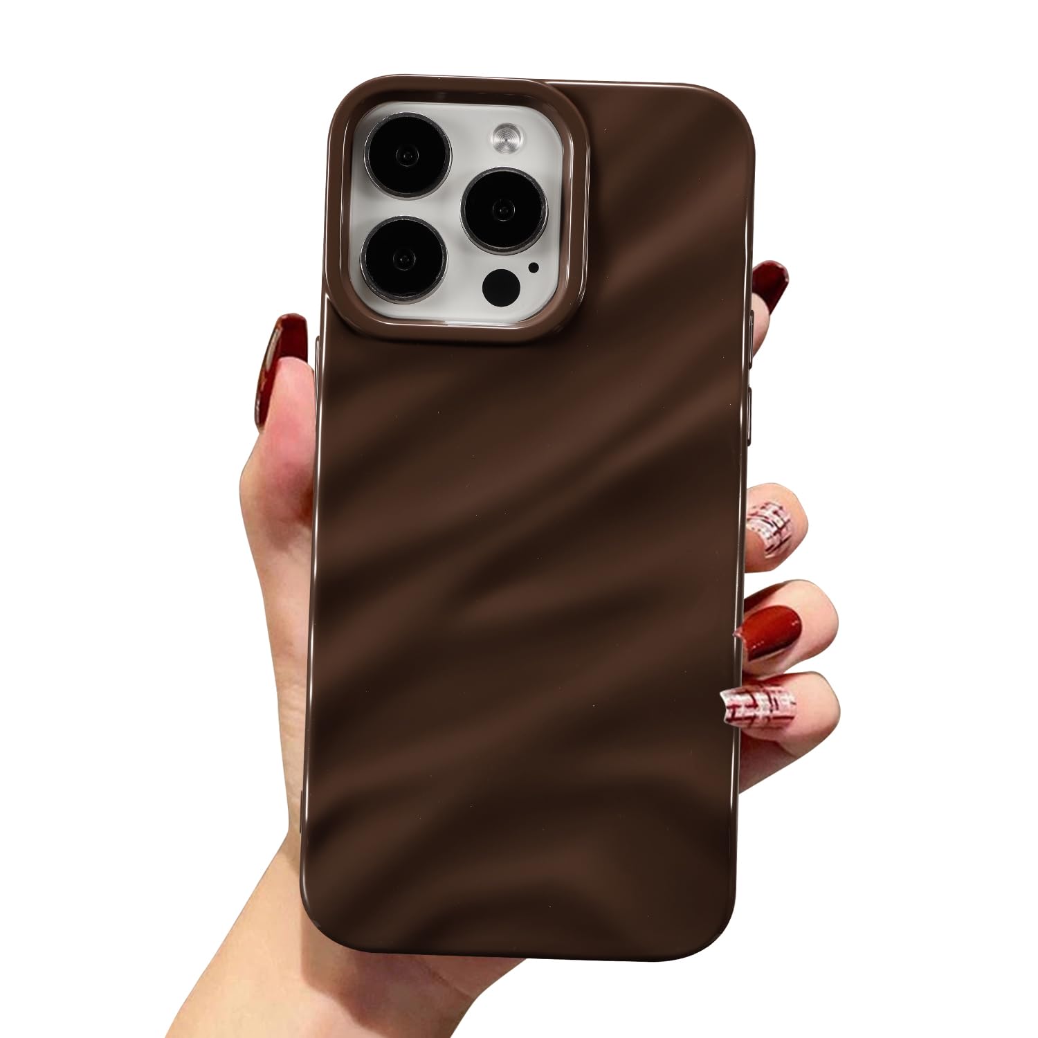 QLTYPRI Compatible with iPhone 14 Pro Max Case, Cute Wave Water Ripple Pattern Case for Girls Women, Slim Soft Silicone TPU Bumper Shockproof Protective Phone Cover for iPhone 14 Pro Max - Dark Brown