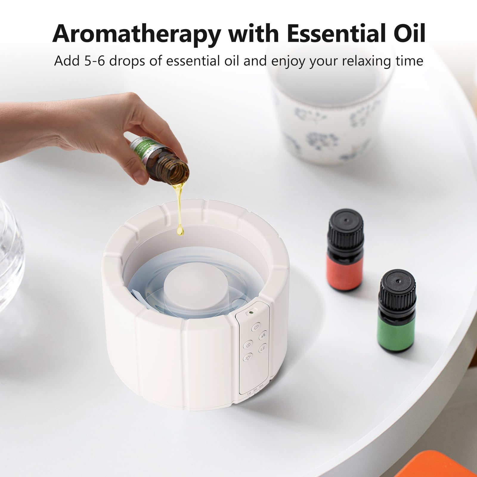 Ankrs Diffuseur d'huiles Essentielles, avec Effet Flamme, 280 ML Humidificateur d'air, Luminosité Réglable, 3 Minuteries, avec Télécommande, Diffuseur Aromathérapie Silencieux (Blanc)