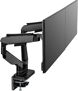 POUT - Eyes 19 Dual Heavy-Duty RGB Gaming Monitor Arm - Fully Adjustable Full Motion Tilt Swivel Rotate Desk Mount Stand - 20 RGB LED Colors - Holds 5 - 44lbs 17 - 35 Inch Per Display (Grey/Black)