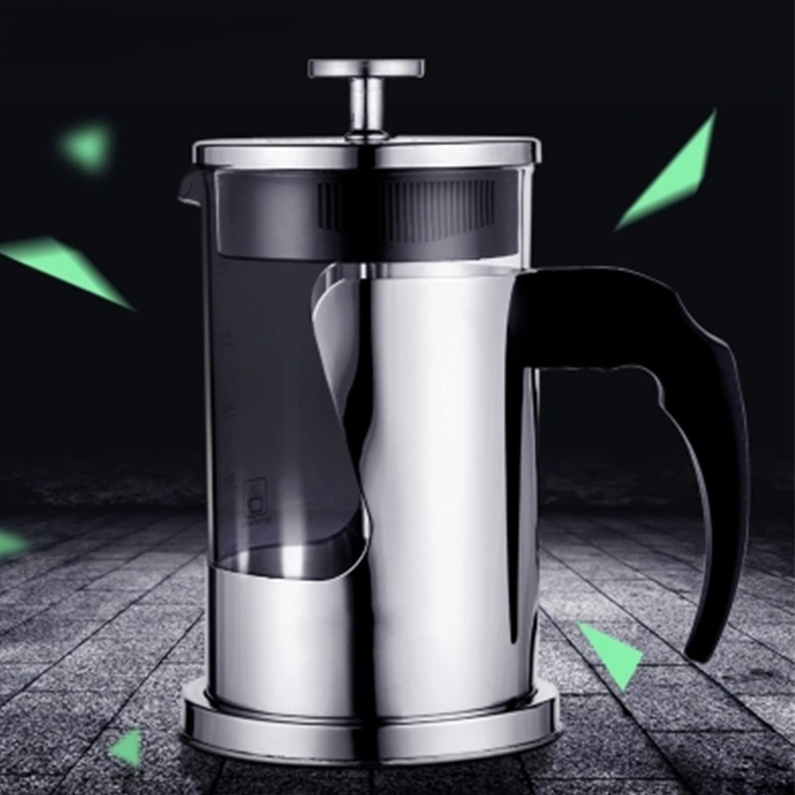 Cafetera Émbolo, Cafetera Francesa De Vidrio De Borosilicato Duradero Resistente Al Calor, Cafetera De Piston/Tetera De Acero Inoxidable con 3 Filtros, Fácil De Limpiar, para Regalos De Viaje De CAM