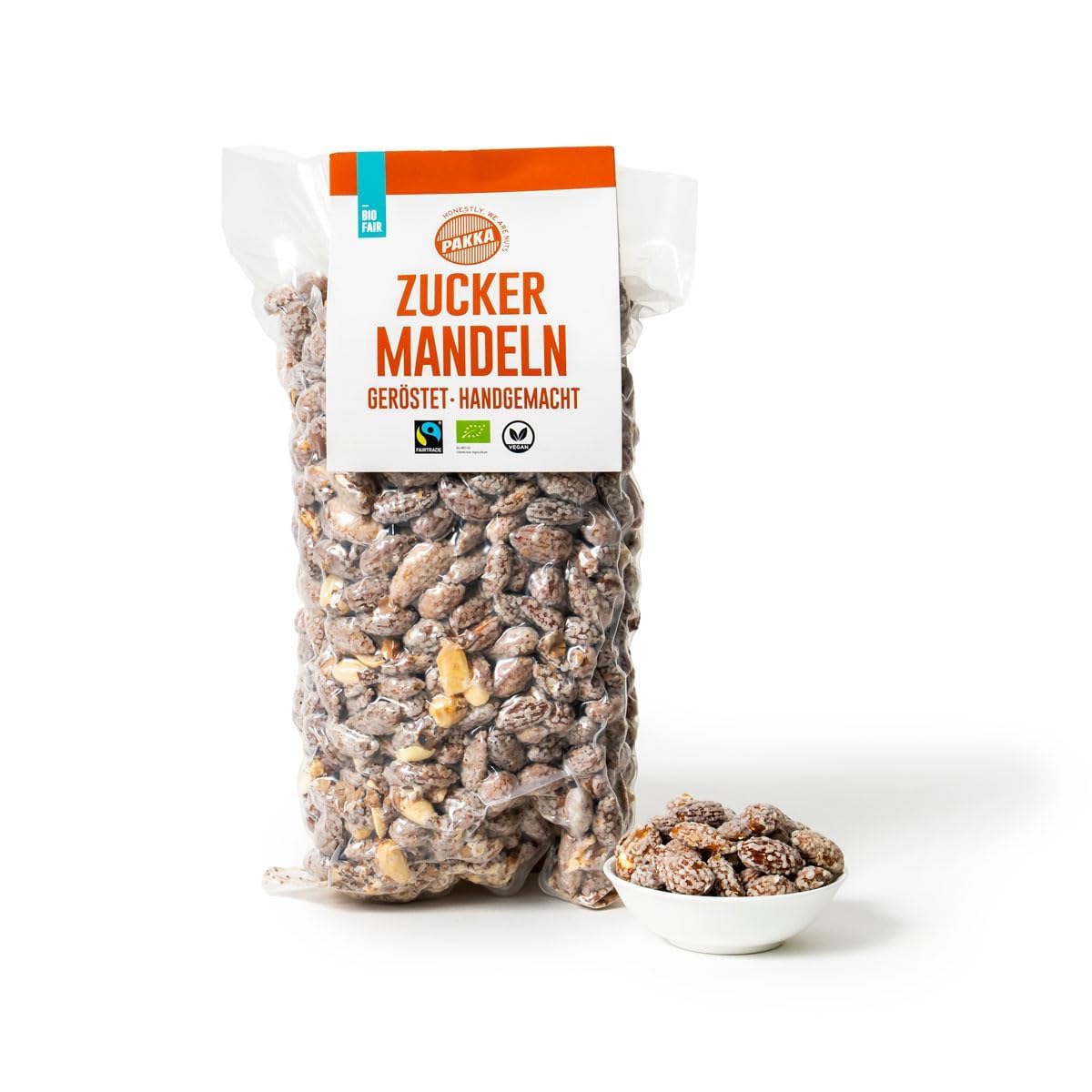 PAKKA - Bio Fairtrade Zuckermandeln geröstet 750gr, Öko kandierte gebrannte Zucker Mandeln - Navat, direkt aus Samarkand Usbekistan, vegan, Familienpackung, Value-Pack 0,75kg