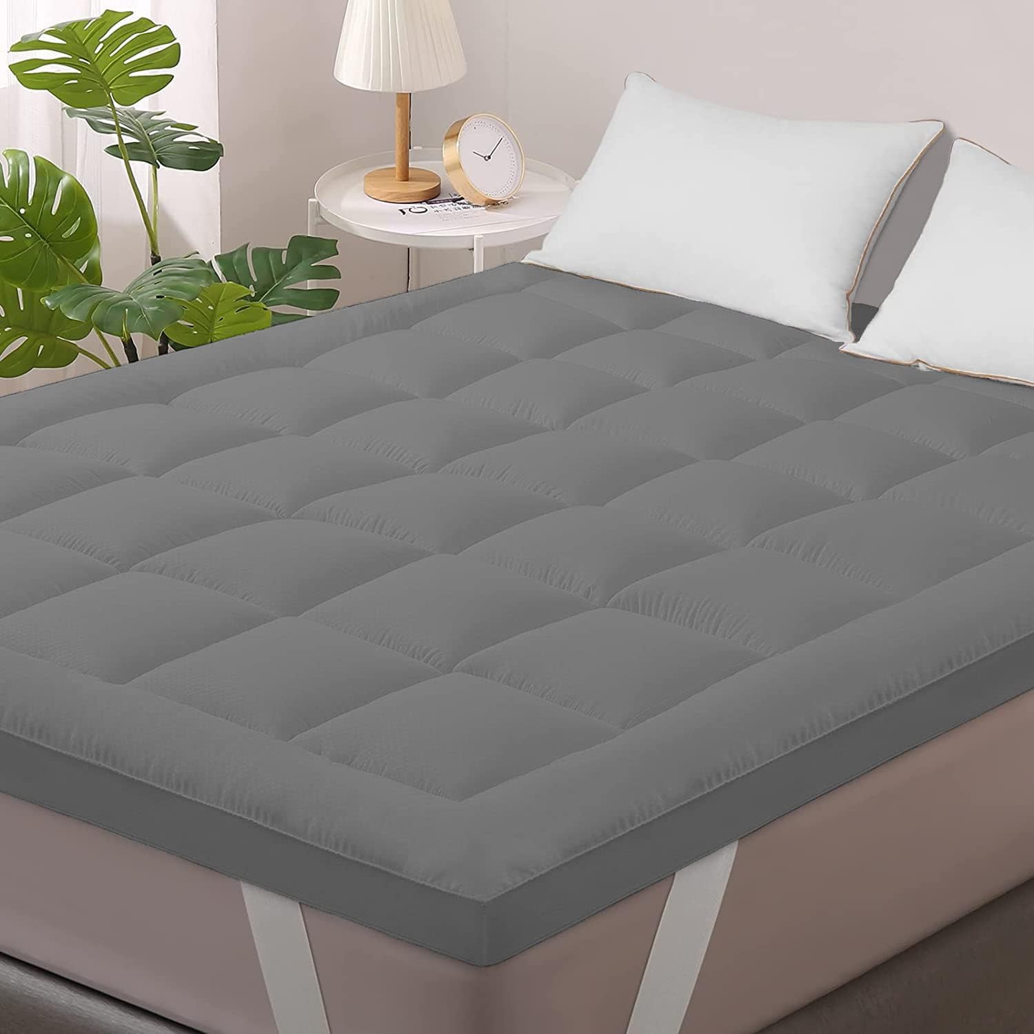 Linenovation1000GSM Hollow Fibre Mattress Padding/Topper Grey for King Size Bed-72 Inch X 78 Inch