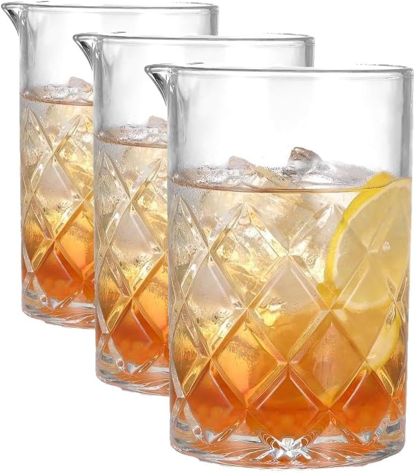 Etens 24oz Crystal Cocktail Mixing Glass | Old Fashioned Mixing Glass Bartender Bar Tool | Heavy Duty 700ml Glass Cocktail Pitcher & Mixing Beaker for Whiskey Drinks, Bar Accessories (Pack of 3)