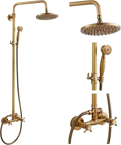 Sistema de ducha de tubo expuesto de doble función, redondo, cabezal de ducha de lluvia de 8 pulgadas, juego combinado de accesorios de latón con