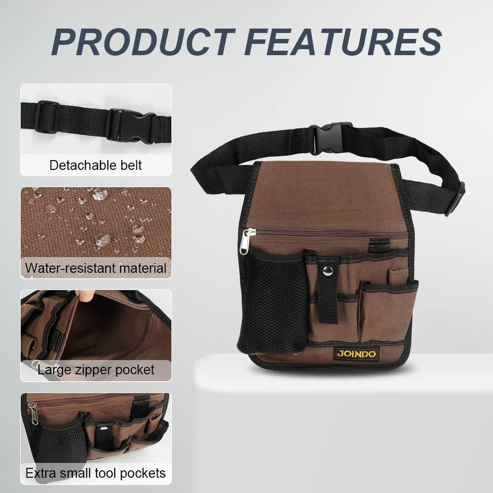 Garden Tool Pouch, Garden Tool Belt, Lightweight Tool Pouch with Pockets and Zipper, Utility Belt Canvas Tool Bag with Adjustable Waist Belt, Waist Tool Bag Apron for Women Men