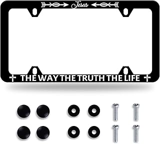 Jesus The Way The Truth The Life License Plate Frame Christianity License Plate Stainless Steel Car Accessory Personalize Funny License Plate Screws Decorative 12.3" X 6.3" Women Men