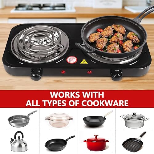 Miniatura 2 de Quemador eléctrico de encimera, estufa individual, placa de inducción de 1000 W, placa caliente eléctrica portátil, control de temperatura ajustable