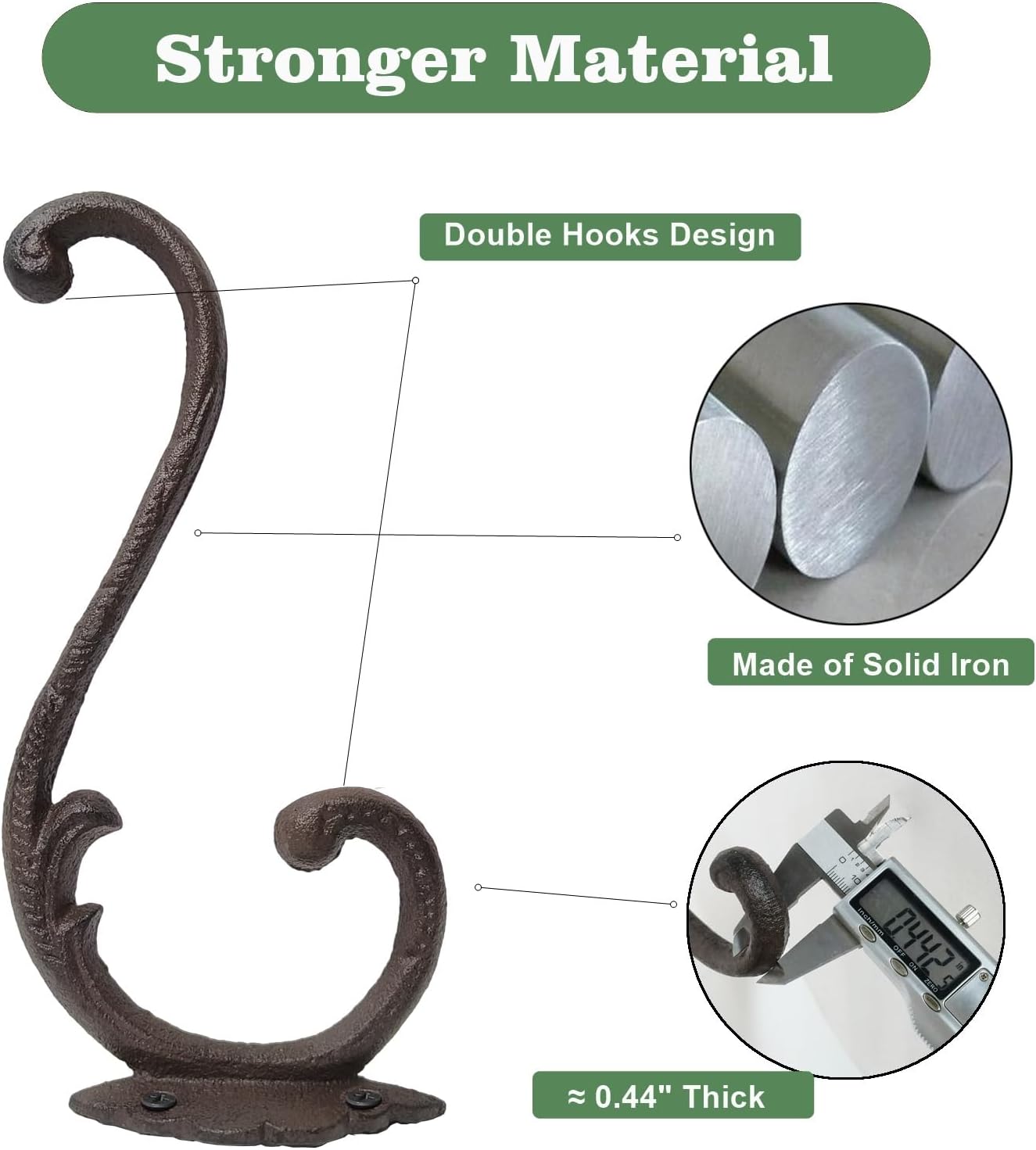 Z metnal Cast Iron Plant Hanger - 9 inch Rustic Wall Mounted Hanging Basket Holder for Outdoor Garden, Patio, Porch Decor - Heavy Duty Metal Hook Bracket, Double Hook