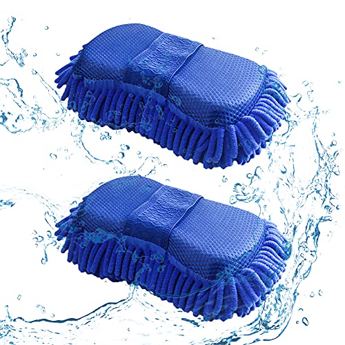 Gant de Lavage,QSXX 2 Pcs Anti-Rayures Gants de Nettoyage,Éponge de Nettoyage de Voiture en Microfibre Chenille Gant de Lavage Microfibre pour Nettoyage DE...