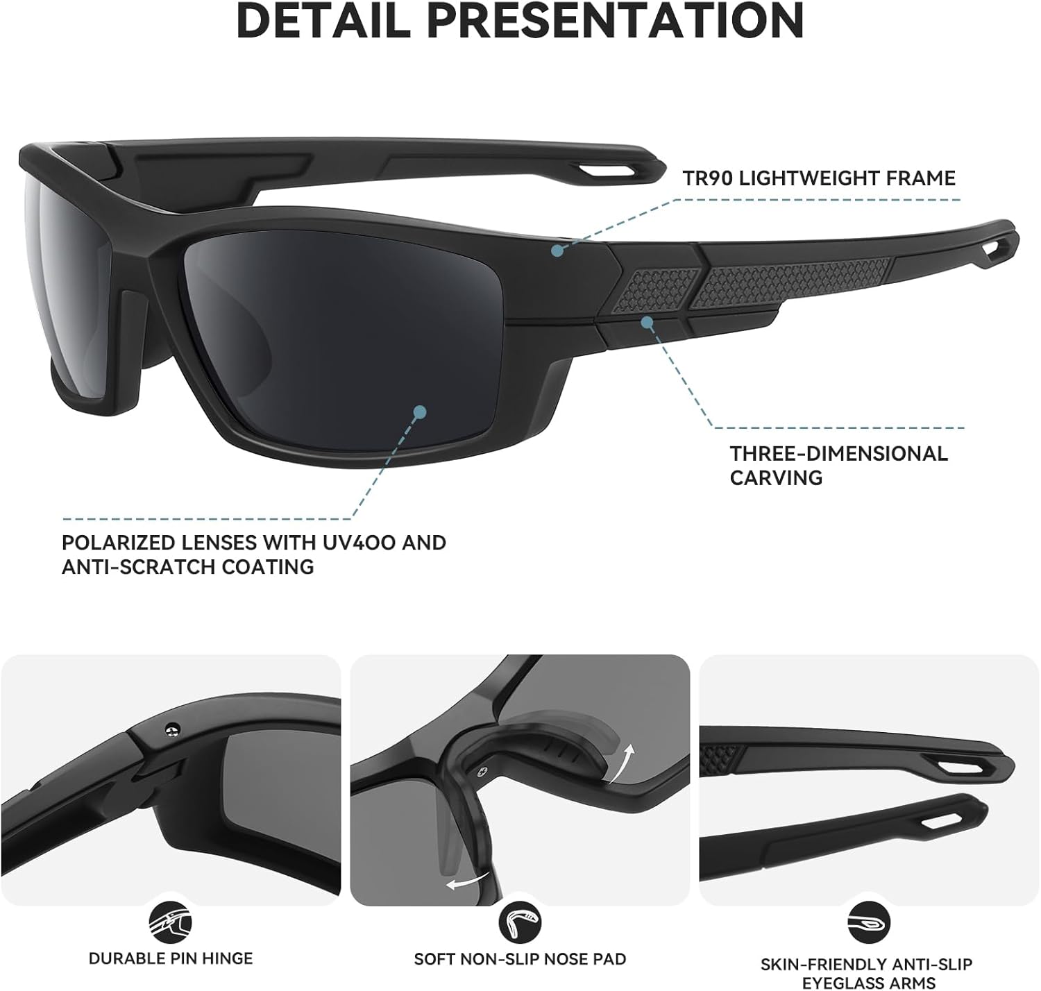 Polarized Sports Sunglasses for Men Women – TR90 Frame, Wrap Around UV400 Lenses for Running Fishing Cycling