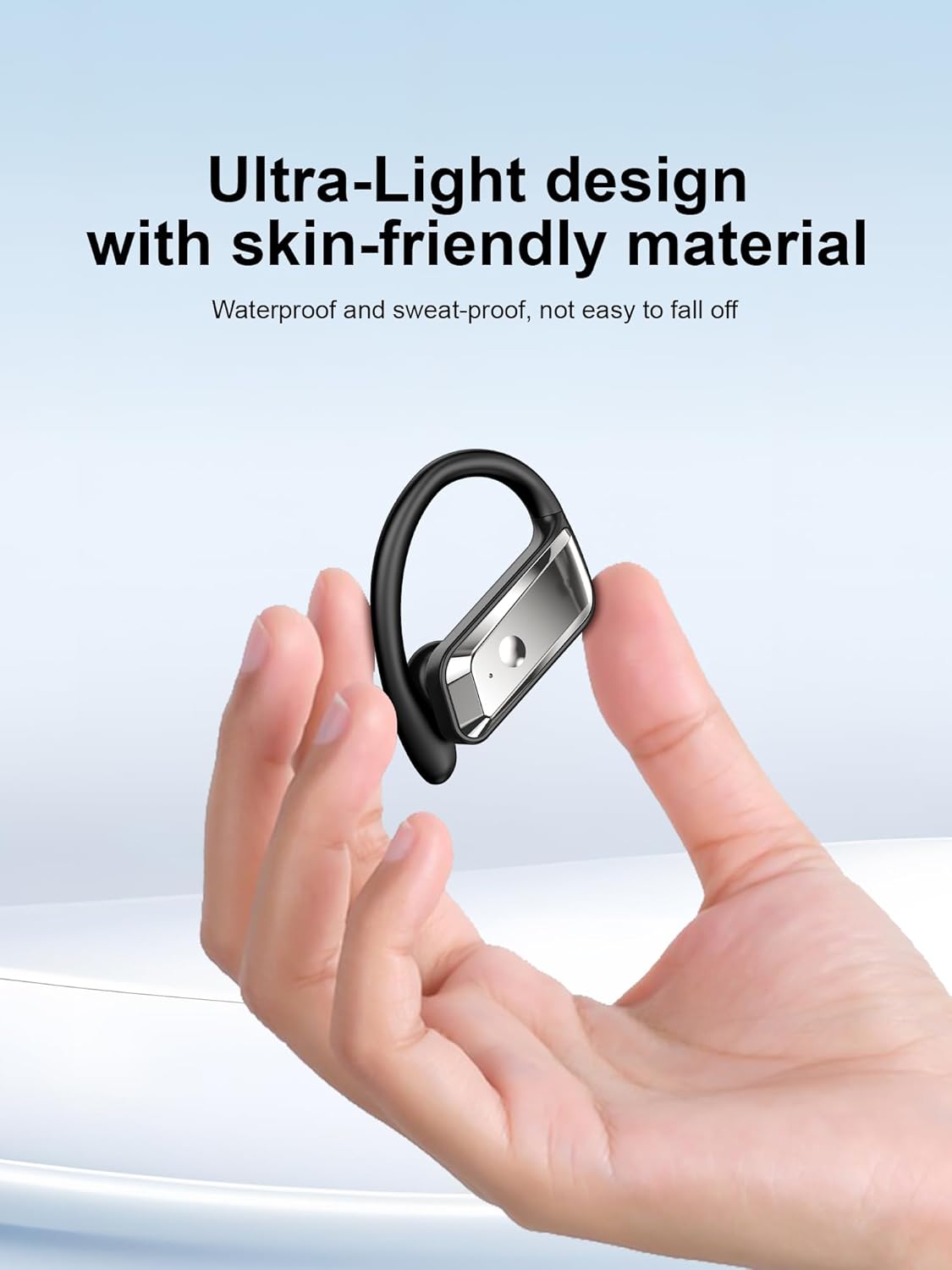 Black Wireless Earbuds Bluetooth 5.4 Headphones 53H Playtime Sport Earphones with LED Display,Over-Ear Buds Built in Mic in Ear Waterproof Headset for Workout Running Gaming - Black