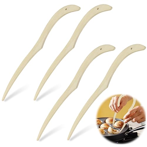 4-Pack Bamboo Baking Aebelskiver Turners, 11.8 Inches Aebelskiver Flipping Tools