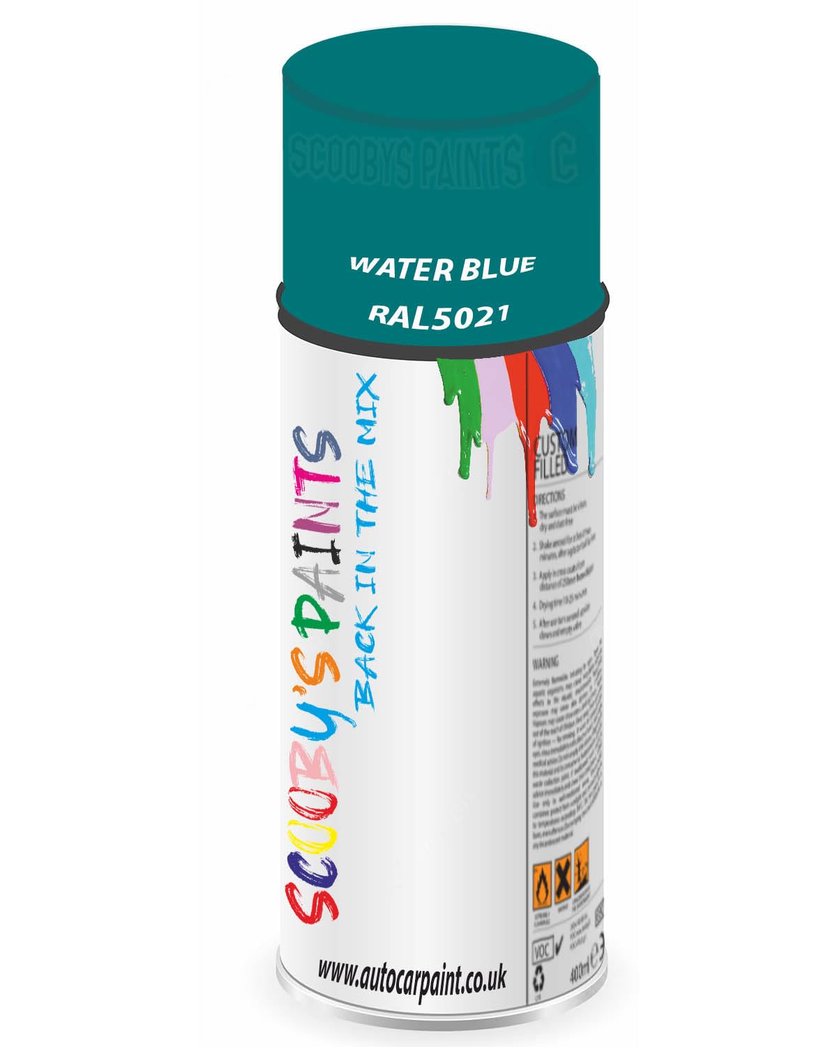 SCOOBYS PAINTS BACK IN THE MIX RAL5021 Water blue 400ML Aerosol Spray Paint RAL Colour Can Gloss Shinny Finish DIY Indoor/Outdoor Wood Plastic Metal Heat Resistant Steel