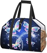 Bolsa de transporte de lenha de animal brilhante borboleta fogo de artifício bolsa de madeira para transporte interno linda bolsa de borboleta bolsa de armazenamento de lenha rack de lenha de fogo ao ar livre bolsa de transporte de lenha com alças