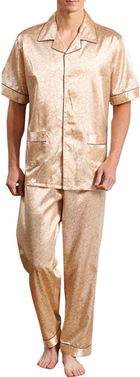 Only Faith Men's Summer Short Sleeve Button Silk Pajama Sleepwear Set