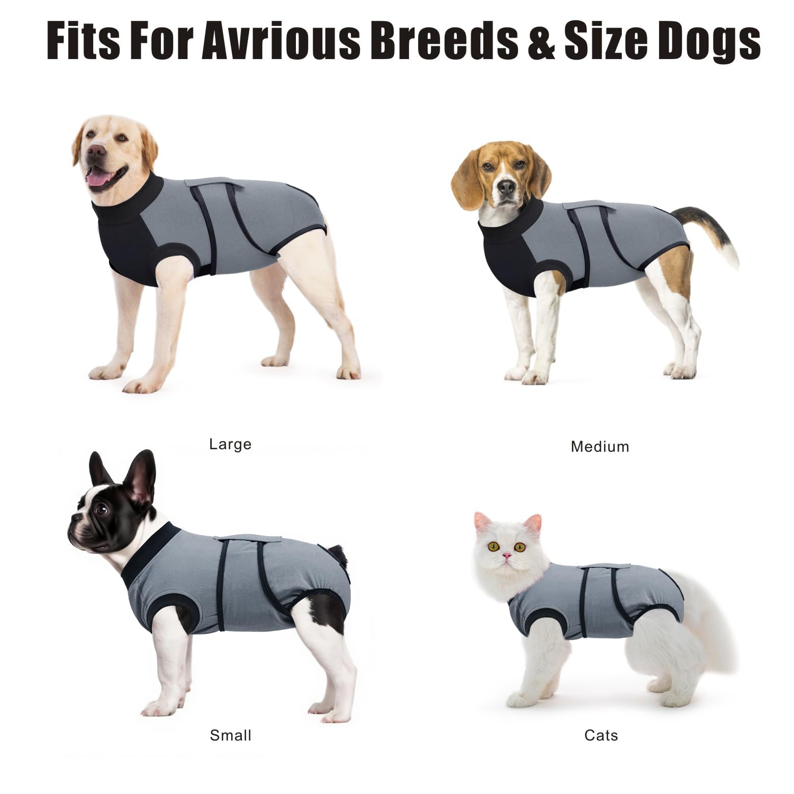 Traje Recuperación Cirugía para Perros, Body Post Quirurgico Perro Trajes Onesie Mascotas Pijamas para Cuidado Postoperatorio Ropa Quirúrgica para Perros (Gris, L)
