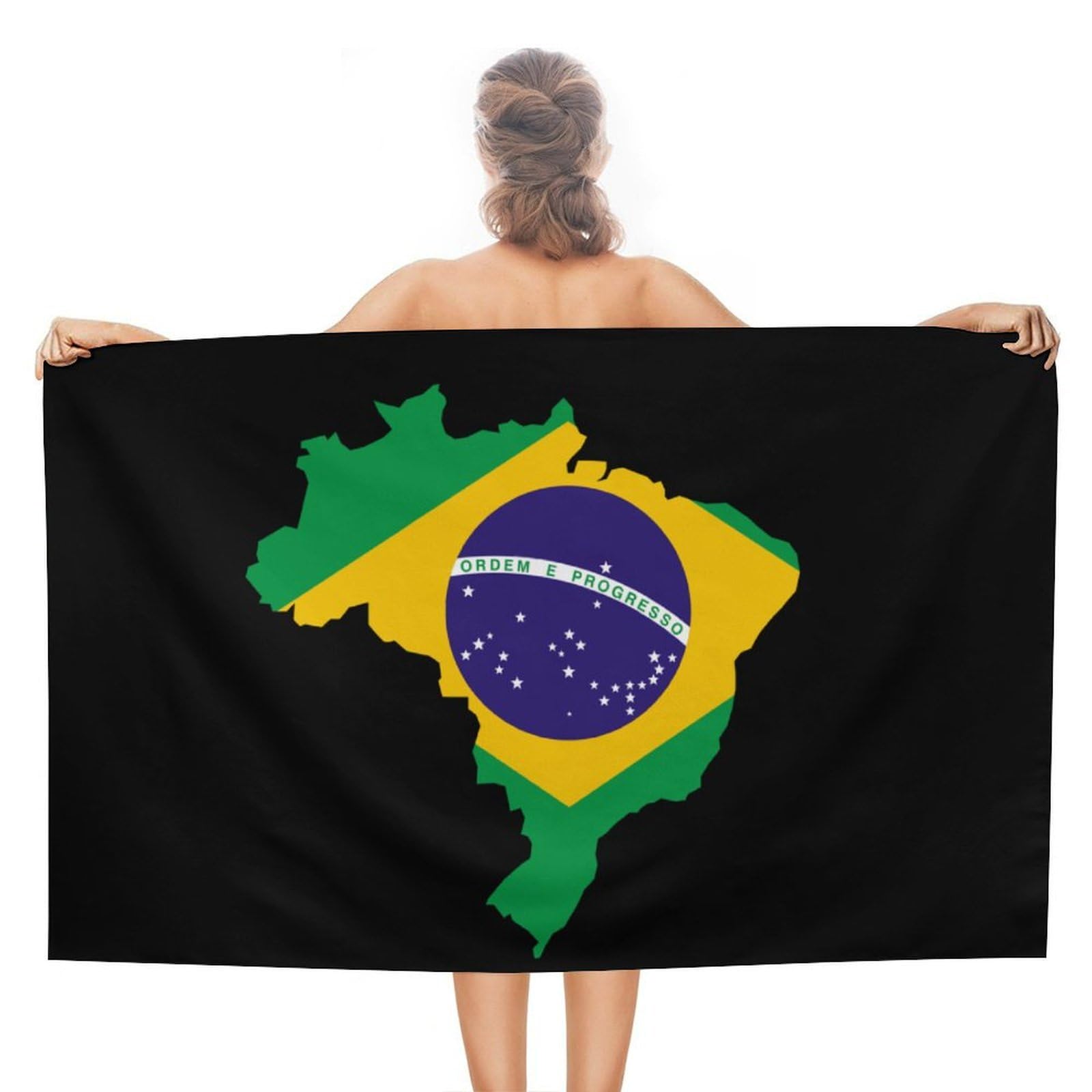 CGSBNGHA Brazil Flag Map Beach Towels Soft Bathroom Bath Pool Swim Towels for Women Men