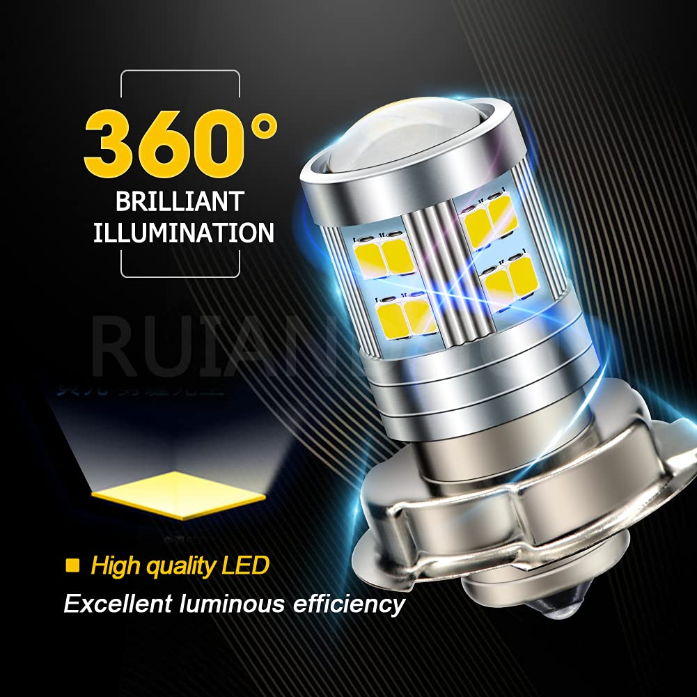Ruiandsion P26S Lampadina per faro a LED per moto 6000K Bianco DC 10-30V Super Bright 2835 24SMD Chips Lampada per moto a LED (confezione da 2)