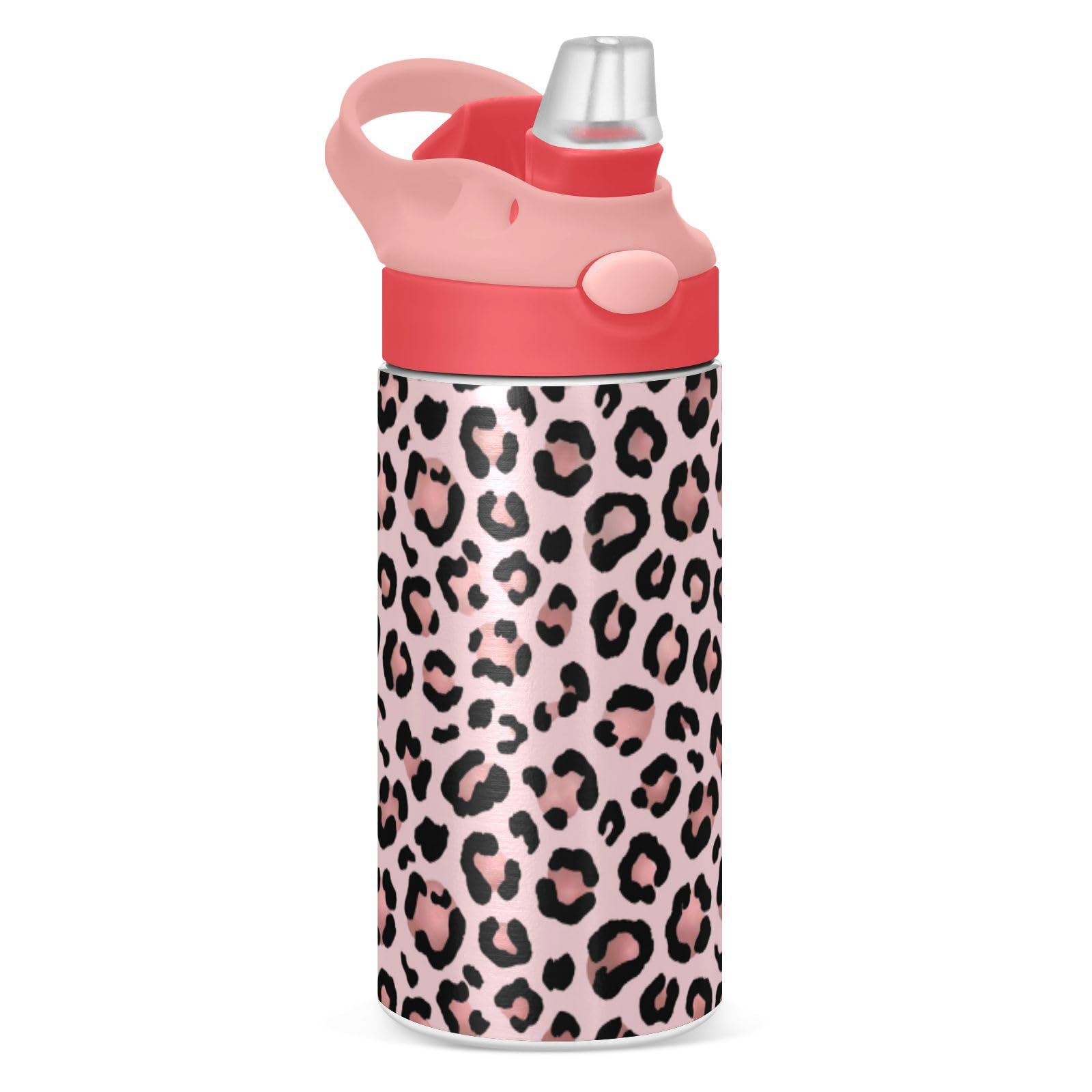 ALAZA Leopard Print Cheetah Kids Water Bottles with Lids Straw Insulated Stainless Steel Water Bottles Double Walled Leakproof Tumbler Travel Cup for