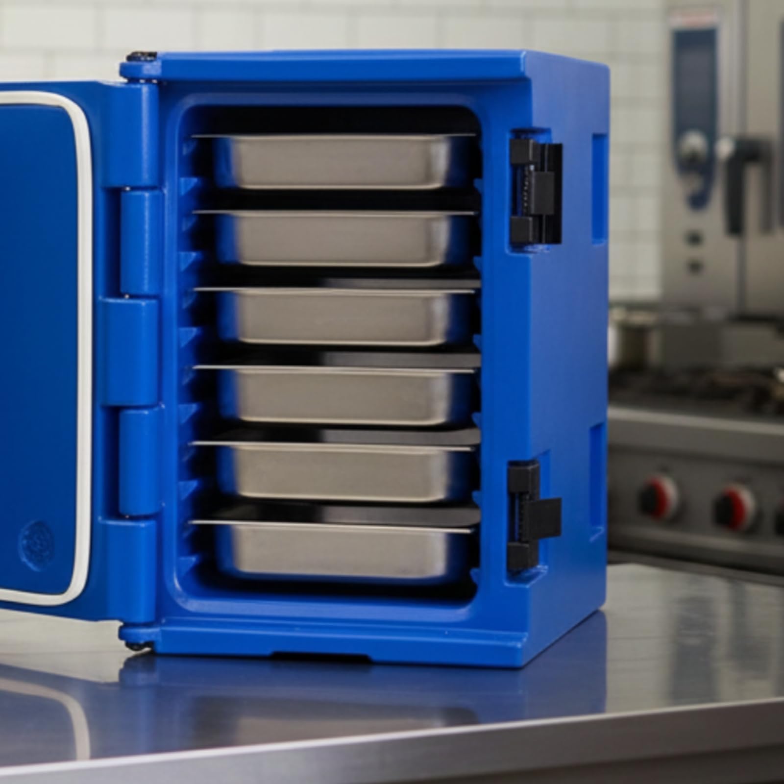 Contenitore Termico con Teglie da 90 Litri Box Termico Porta Teglie in Acciaio Inox Scatola Termica per detti al Catering, Ristoratori, Array, Rosso