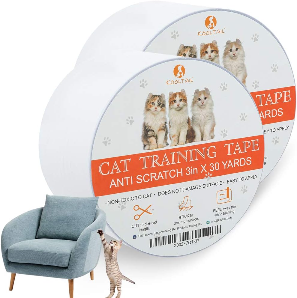 KOOLTAIL Cat Scratch Deterrent Tape 2 Rolls 3 inches x 30 Yards,Non Scratch Scouring Pads for Cats Training Anti-Scratch Pad for Furniture