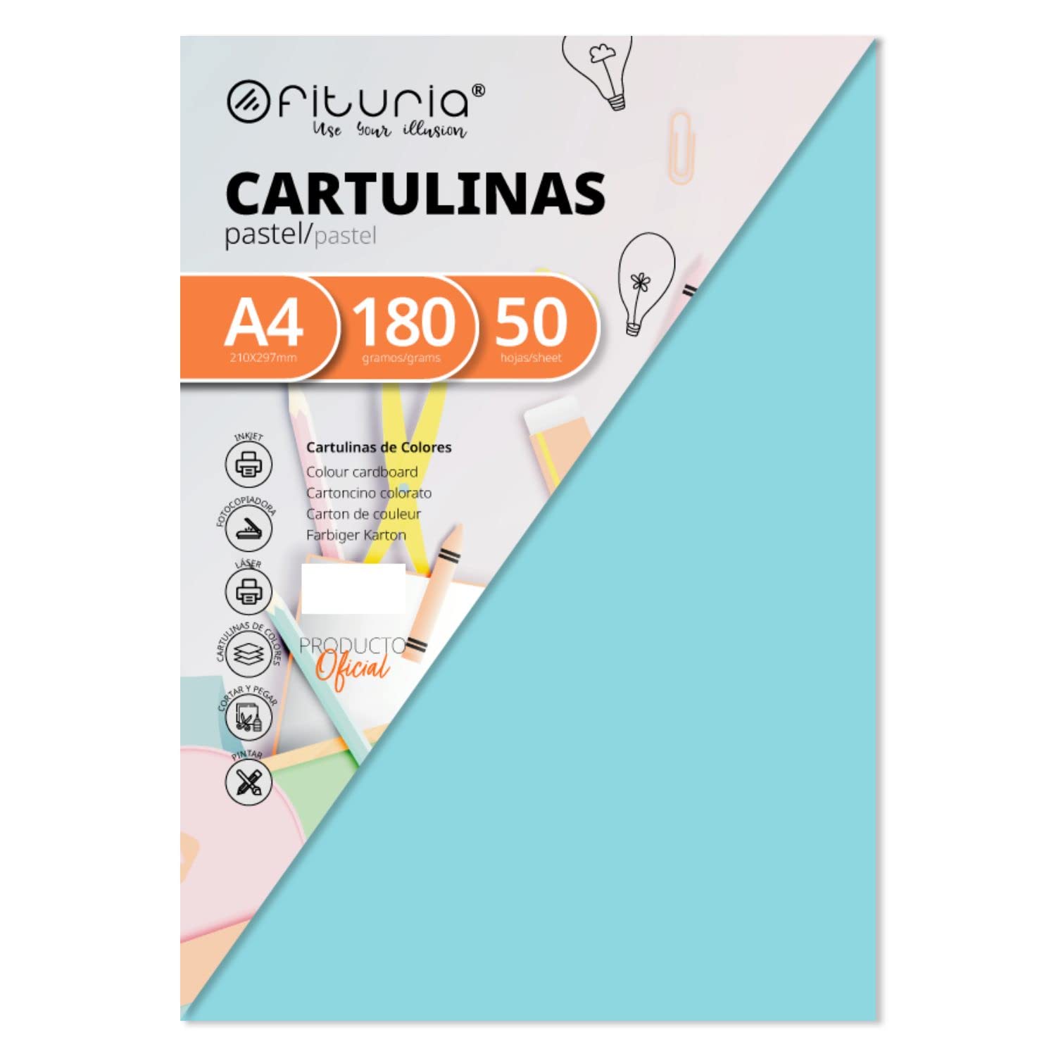 Pack of 50 Cardstock Light Blue A4 Size 180g