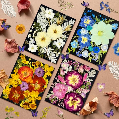 Image of 142Pcs Dried Flowers, Dried Pressed Flowers for Crafts, Natural Dried Pressed Flowers for Resin with DlY Butterfly Stickers&Tweezers for Photo Frames, Scrapbooks, Candles, Jewelry Making, Resin Molds